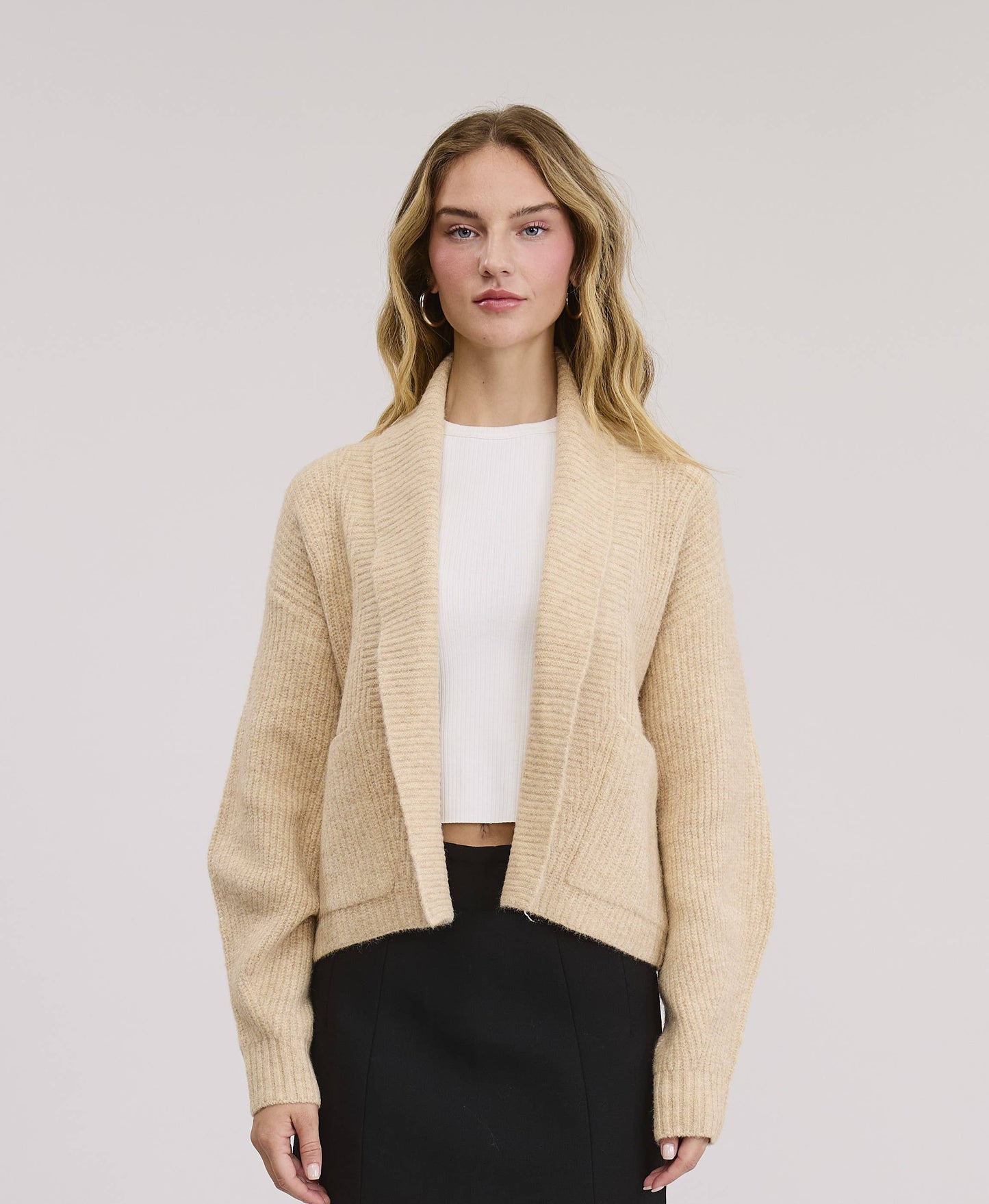 FLAT WHITE - Leina Roll Collar Sweater Cardigan  : M/L