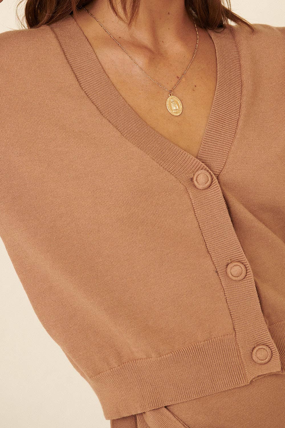 Promesa USA - Solid Knit V Neck Button Front Cardigan: Black / S