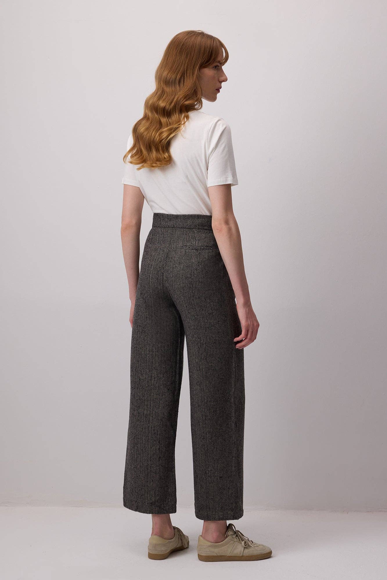 Touché Privé - Herringbone Wide-Leg Palazzo Trousers with Drawstring Waist
: Siyah / L