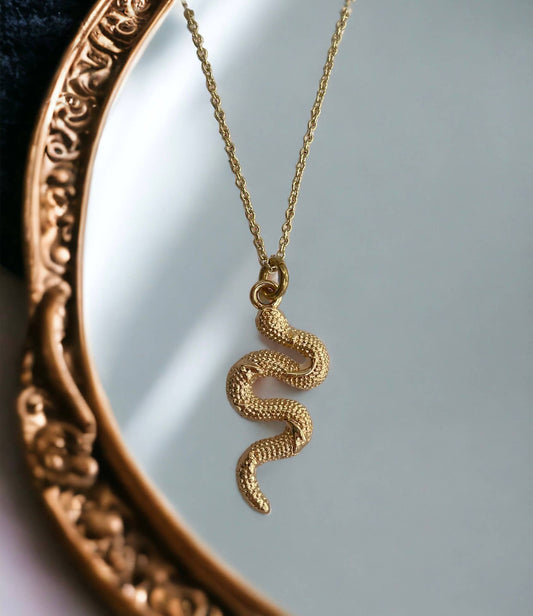GeoMetricGem - Snake Necklace ~ Gold Plated Pendant on delicate chain
