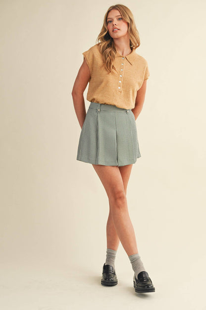 &MERCI - HOUNDSTOOTH PLEATED SHORTS MP4333: Hunter Green Houndst / L