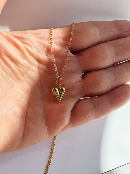 GeoMetricGem - Puffy Heart Necklace ~  Gold Plated Stainless Steel
