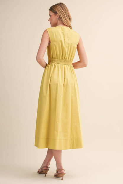 &MERCI - ZIPPER FRONT SLEEVELESS MIDI DRESS MDR4848: CITRON / L