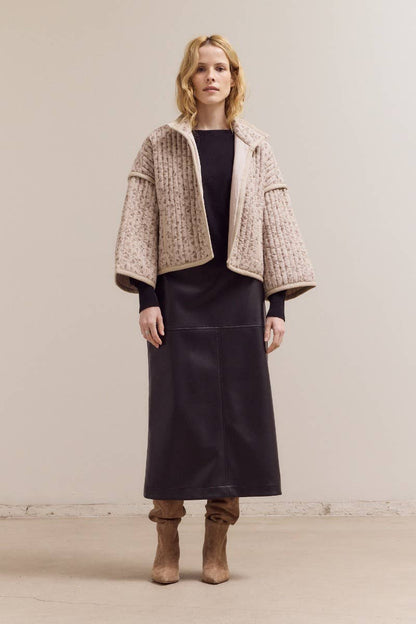 Grade & Gather - 80421 - HIGH NECK COLLAR QUILTED JACKET: BLUE GRANITE / Contemporary / SMALL