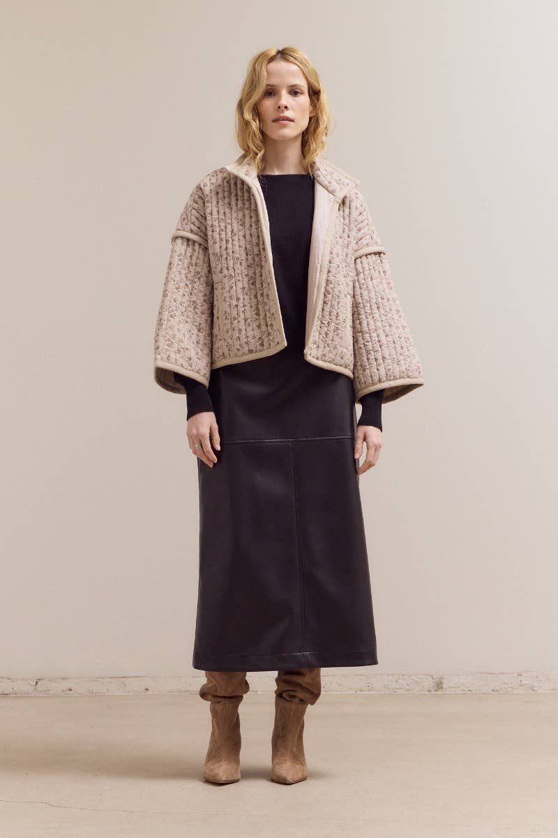 Grade & Gather - 80421 - HIGH NECK COLLAR QUILTED JACKET: BLUE GRANITE / Contemporary / LARGE