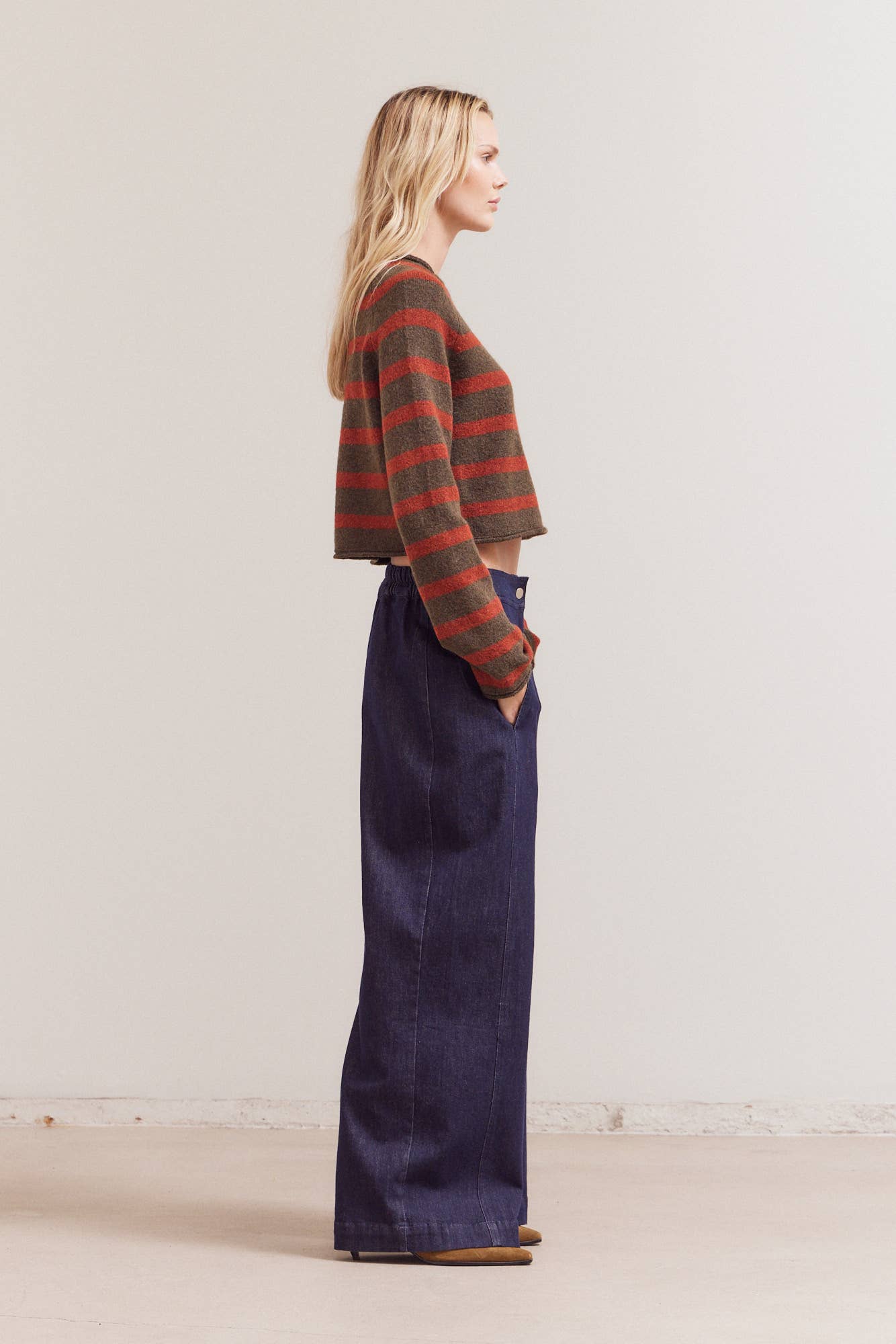 Grade & Gather - 42048 - STRIPED MOCK NECK KNITWEAR: TAPENADE / Contemporary / MEDIUM