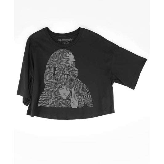 Supermaggie @ Faire - Witches Clover Crop Tee: Black / Xl