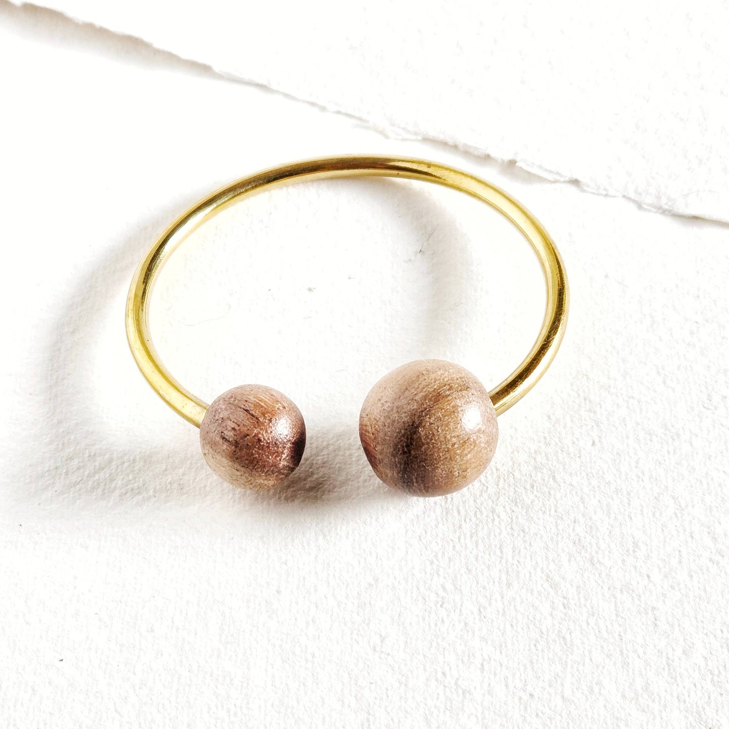 Bisjoux - Wood brass bangle cuff bracelet modern runway designer: 1 wood sphere