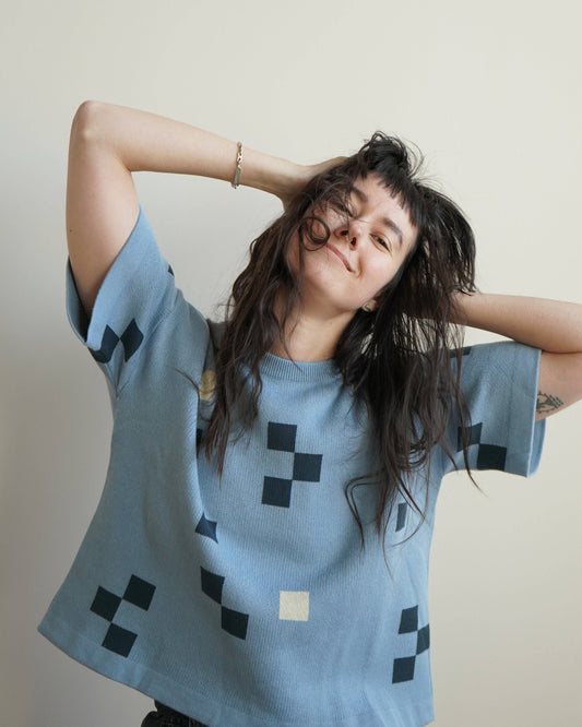 The Endery - Albers Short Sleeve Sweater Tee - Larimar: XS/S