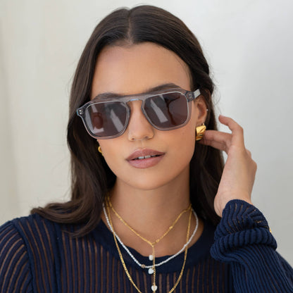 FREYRS Eyewear - Addison Acetate Unisex Aviator Sunglasses : Crystal Gray / Brown