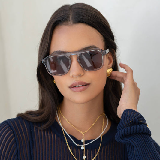 FREYRS Eyewear - Addison Acetate Unisex Aviator Sunglasses : Crystal Gray / Brown