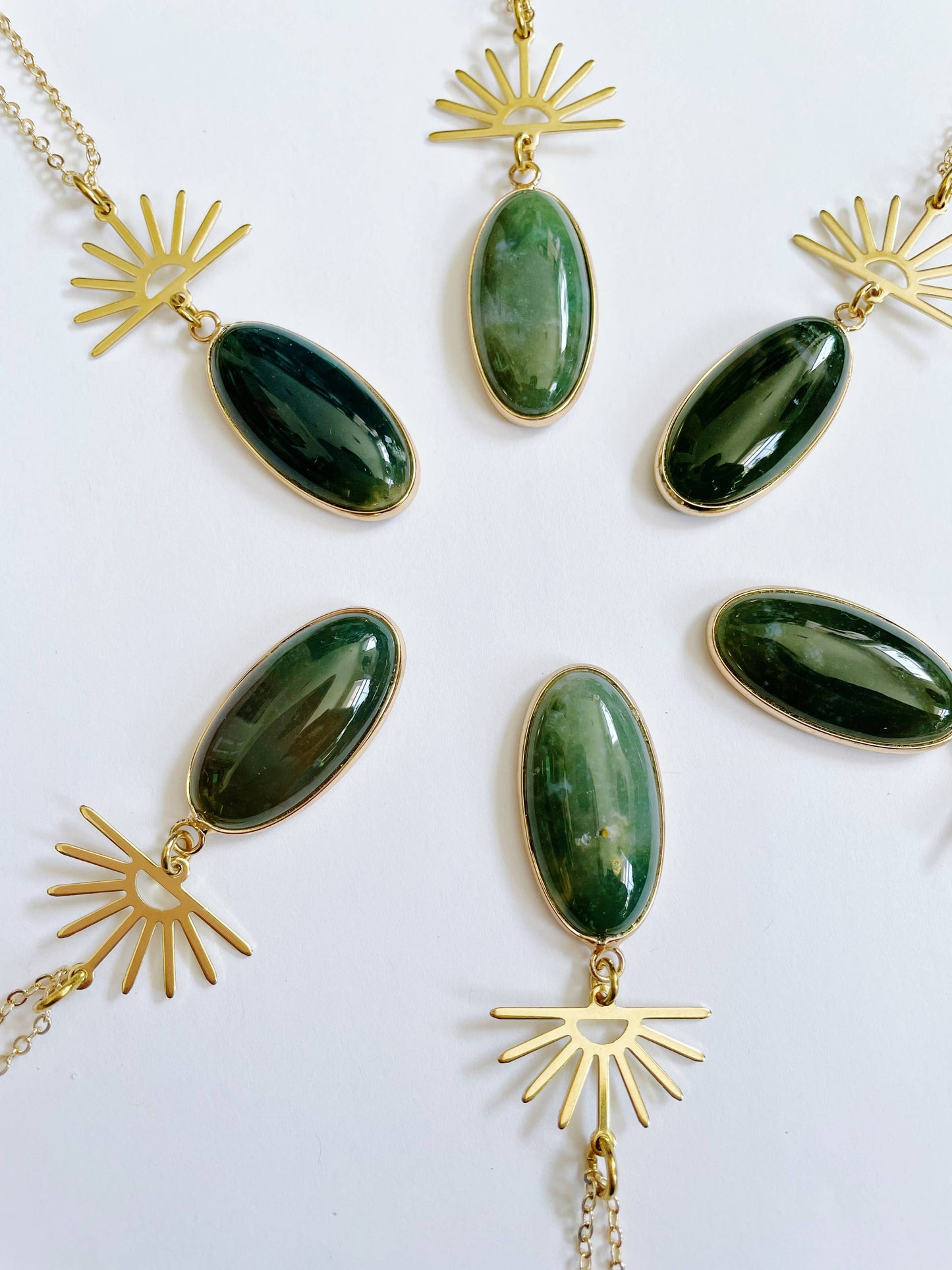 GeoMetricGem - Harlow Necklace ~ Gold Plated Chain & Green Indian Agate