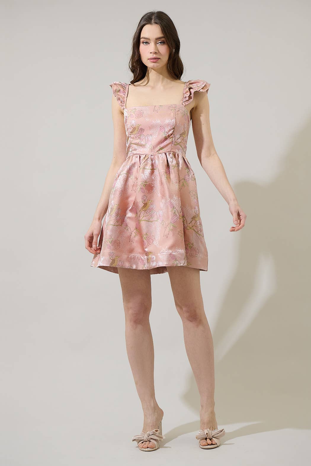 Sugarlips - Romie Floral Jacquard Ruffle Mini Dress: CoralMulti / L