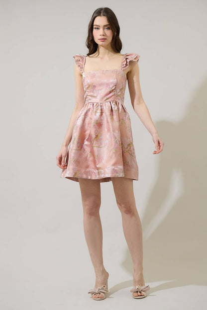 Sugarlips - Romie Floral Jacquard Ruffle Mini Dress: CoralMulti / S