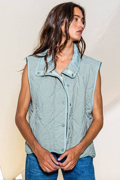 BUCKETLIST - IT2068 Quilted Vest With a down-filled: SAGE / S-M-L (2-2-2)