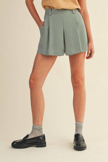 &MERCI - HOUNDSTOOTH PLEATED SHORTS MP4333: Hunter Green Houndst / S