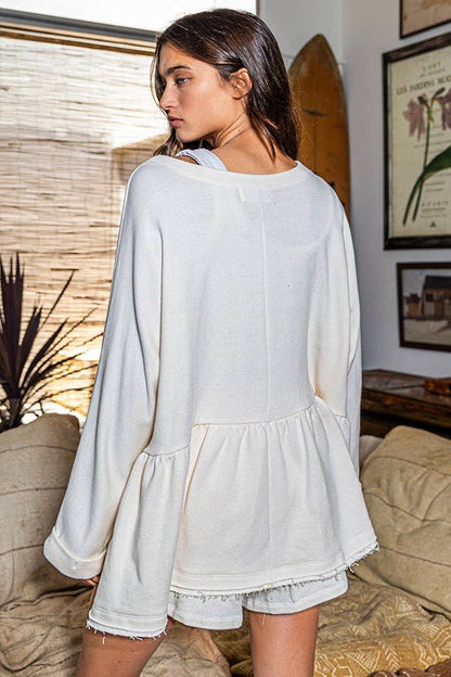 BUCKETLIST - T1164 Cotton French Terry Babyboll Top: CREAM / S-M-L (2-2-2)