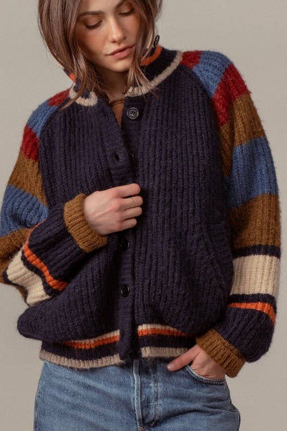 Fashion Week - Plush Fleece-Lined Sweater Cardigan Jacket: Navy / SM-ML/3-3