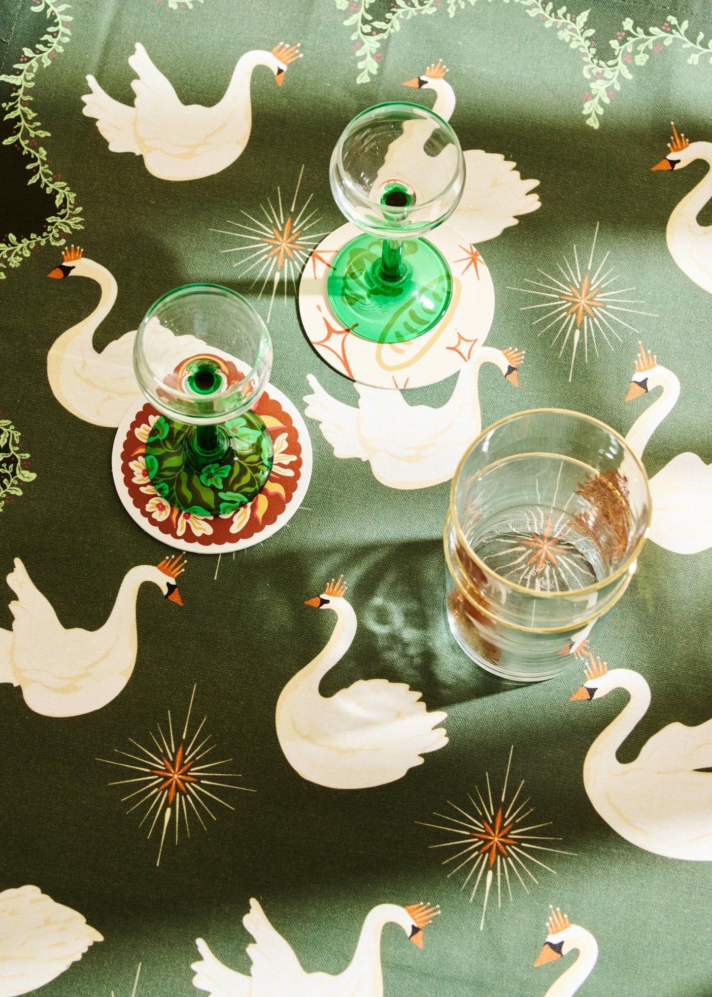 One & Only Paper - Celestial Swans Green Tea Towel
