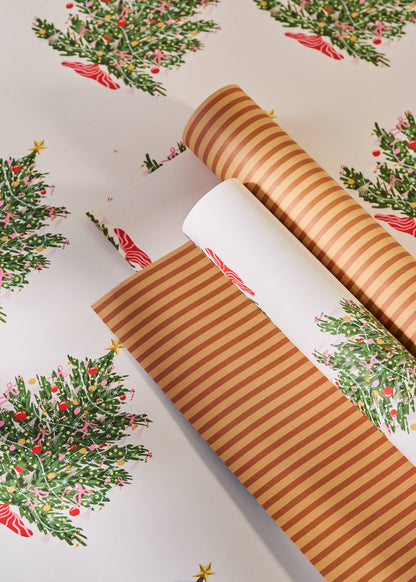 One & Only Paper - Christmas Tree Toffee Stripe Double Sided Wrap | 3 Sheets