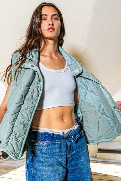 BUCKETLIST - IT2068 Quilted Vest With a down-filled: SAGE / S-M-L (2-2-2)