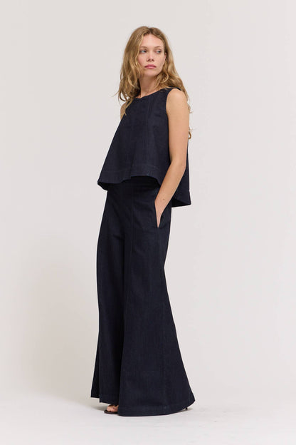 Grade & Gather - 42175BD - DENIM FLARE TANK: DEEP INDIGO / Contemporary / MEDIUM