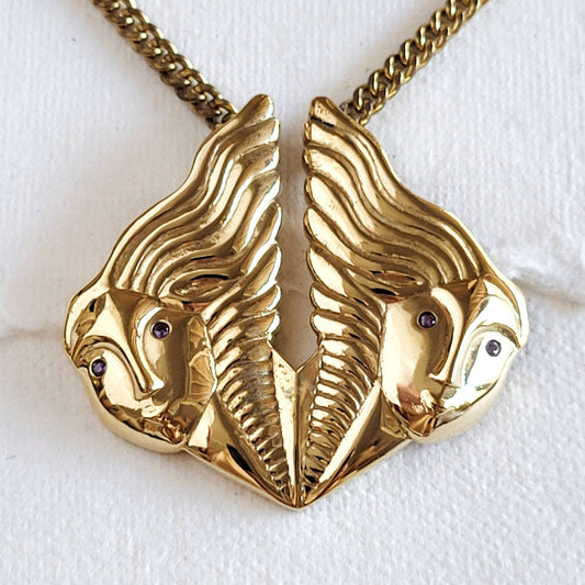 Bisjoux - Brass amethyst two face woman charm pendant Necklace