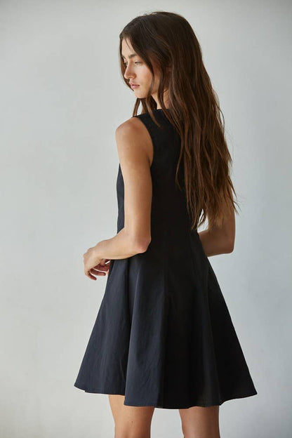 By Together - L8589 | Woven Cotton Nylon Spandex Flare Mini Dress: Black / M