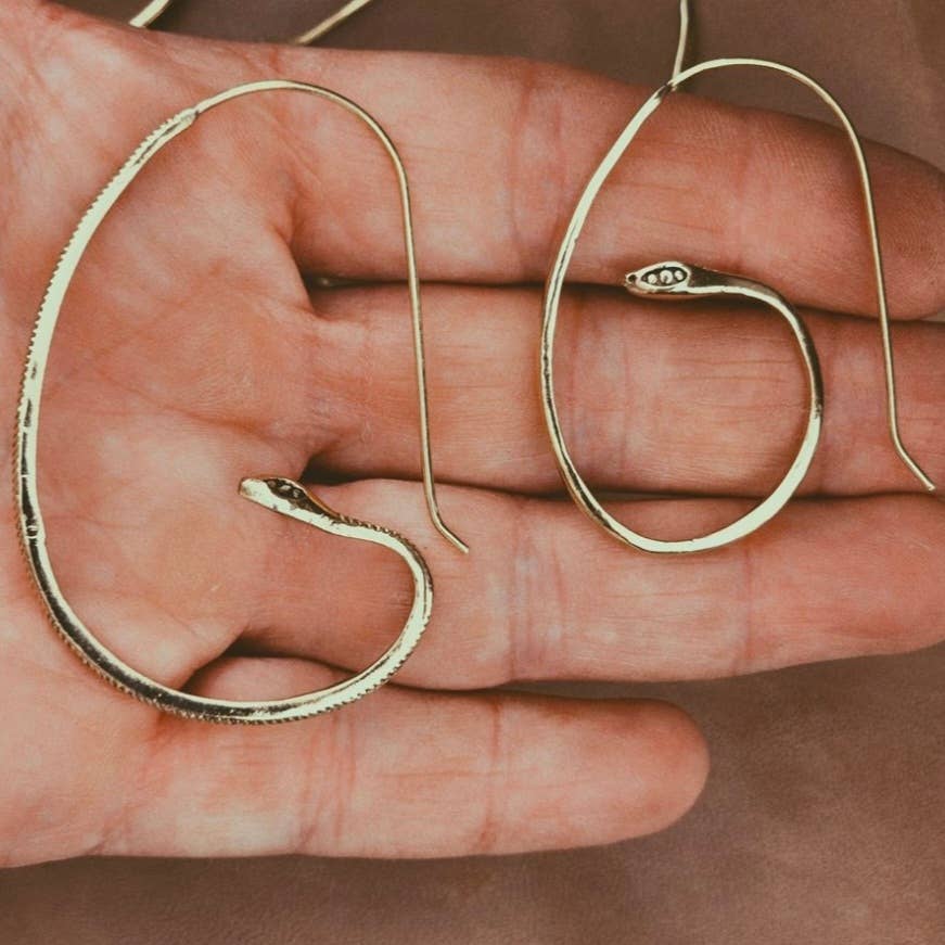 Bisjoux - Brass snake serpent hoop earrings small handcrafted
