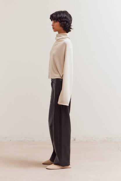 Grade & Gather - 42082 - COWL NECK LOOSE FIT TOP: TAPENADE / Contemporary / LARGE