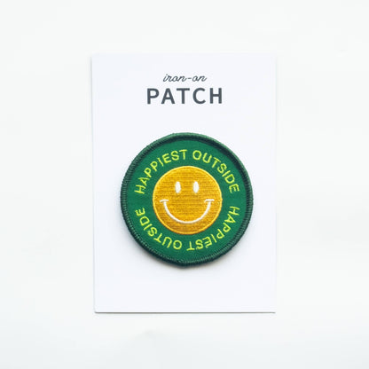 Union Made - Happiest Outside Embroidered Iron on Patch - Smiley Face: Yes