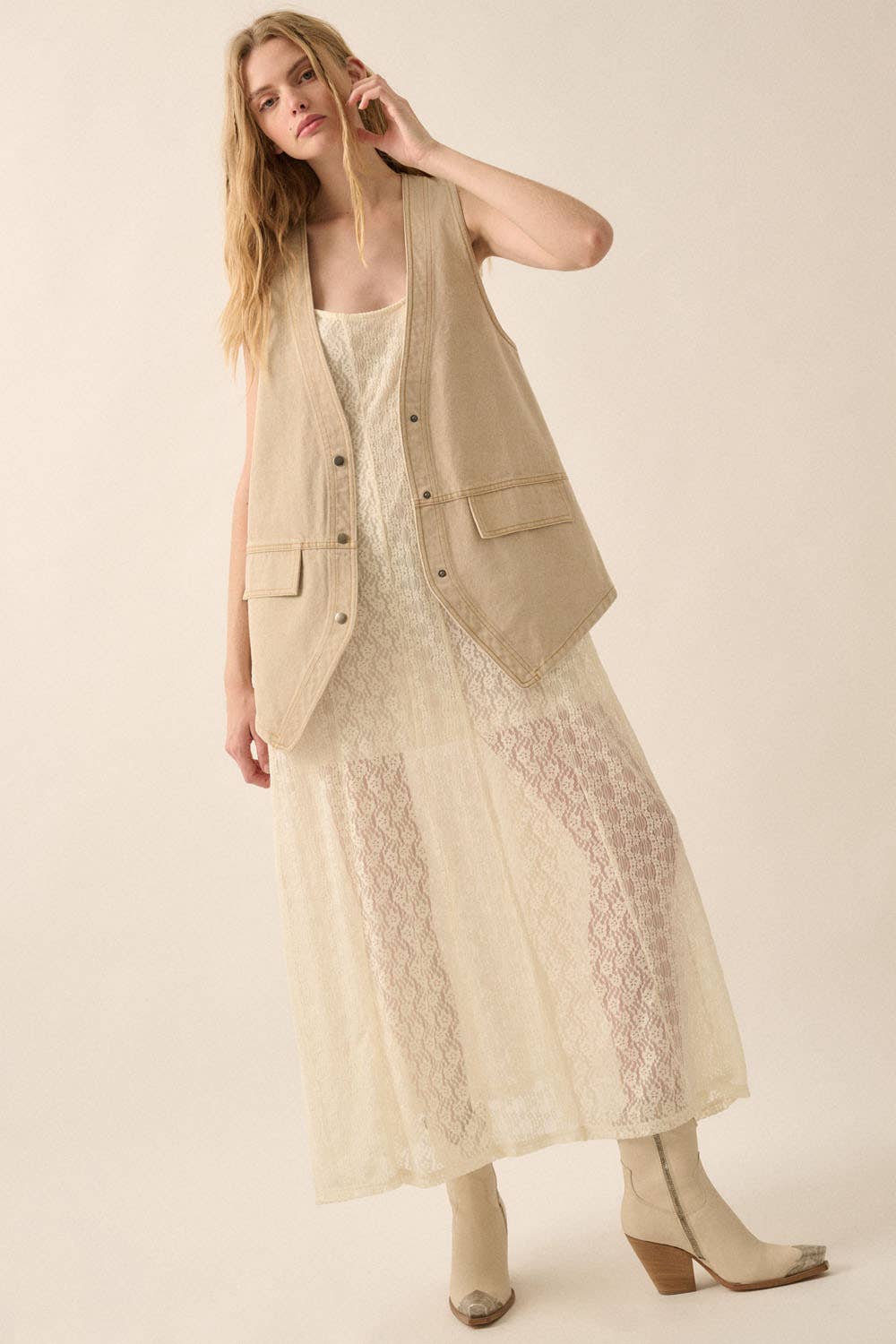 Promesa USA - Floral Lace Paneled Maxi Dress: CREAM / M