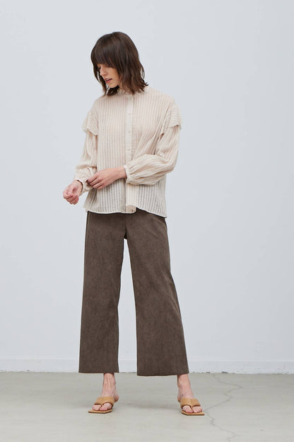 Grade & Gather - 41159 - COTTON TEXTURE RUFFLED BLOUSE: SPRUCE / SMALL