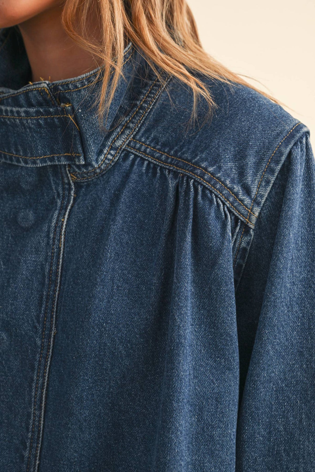 &MERCI - DENIM STAND COLLAR UTILITY JACKET MJK5157: DARK VINTAGE BLUE / S