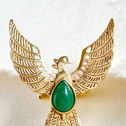 Bisjoux - Brass pheonix ring design handmade onyx moonstone green agat: Onyx