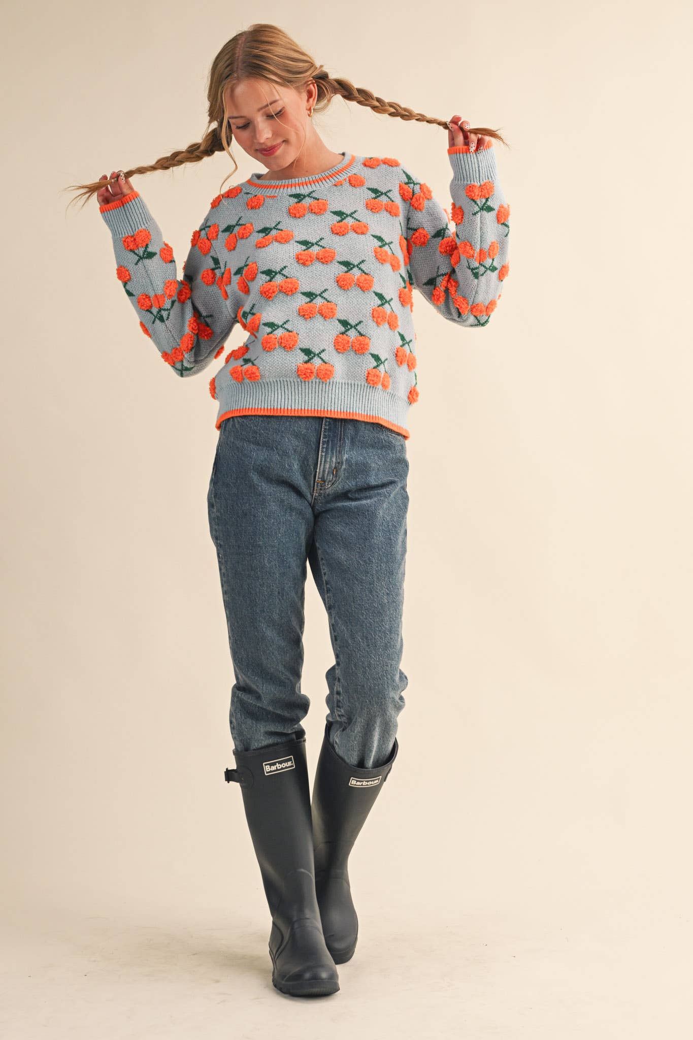 &MERCI - FUZZY CHERRY SWEATER MSW11122: Taupe Red Multi / L