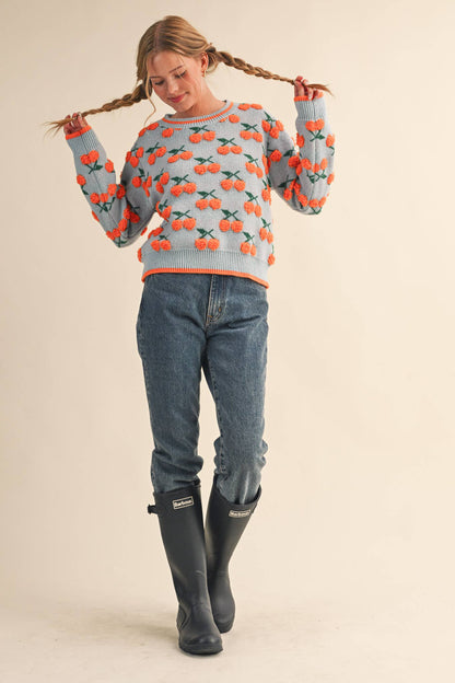 &MERCI - FUZZY CHERRY SWEATER MSW11122: Taupe Red Multi / L