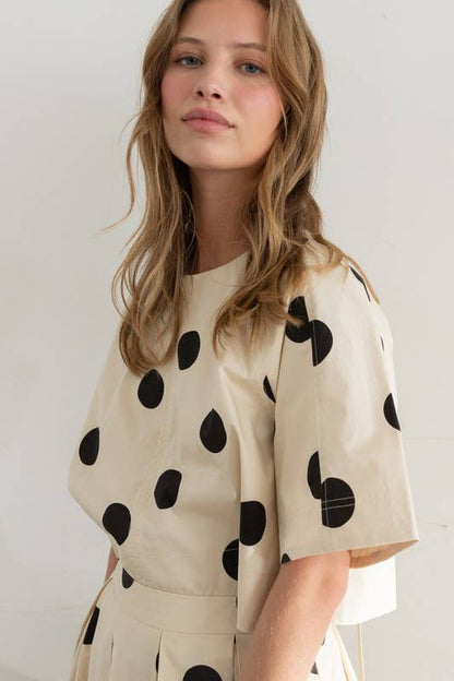 Heyson - JOT1116 Polka Dot Back-Tie Top: CREAM / L