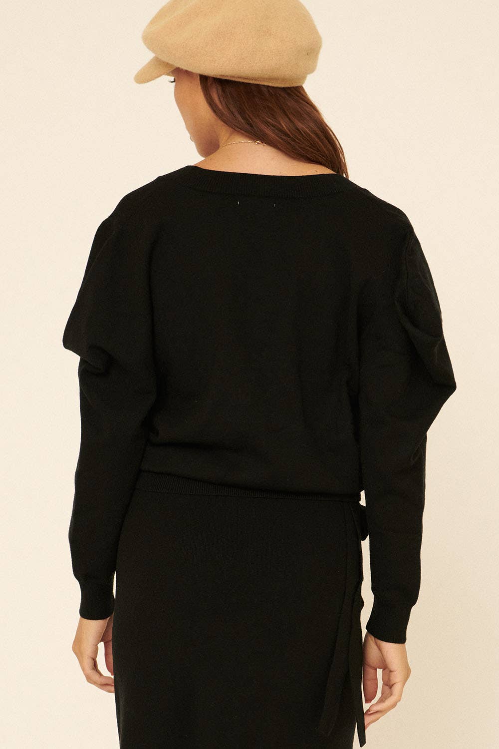 Promesa USA - Solid Knit V Neck Button Front Cardigan: Black / S