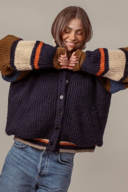 Fashion Week - Plush Fleece-Lined Sweater Cardigan Jacket: Navy / SM-ML/3-3