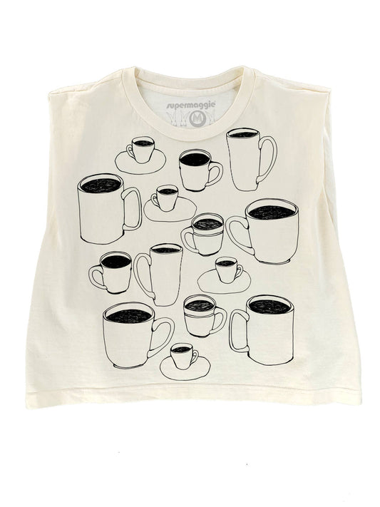 Supermaggie @ Faire - Coffee Cups Maisie Heavyweight Muscle Tee: Off White / Lg