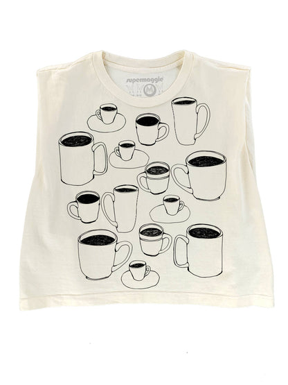 Supermaggie @ Faire - Coffee Cups Maisie Heavyweight Muscle Tee: Off White / Md