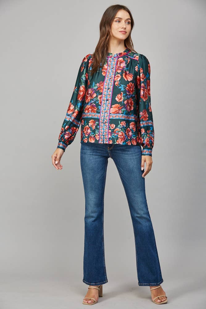 FATE - FRONT BUTTON CLOSURE LONG SLEEVE PRINT BLOUSE FT22255

: DEEP GREEN MULTI / M