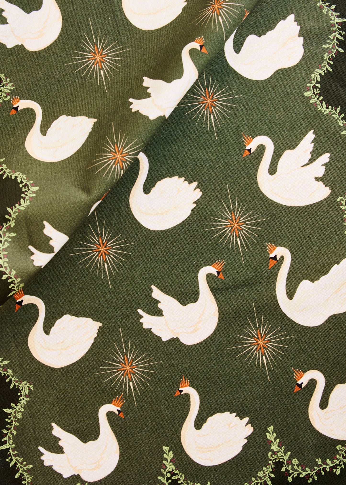 One & Only Paper - Celestial Swans Green Tea Towel