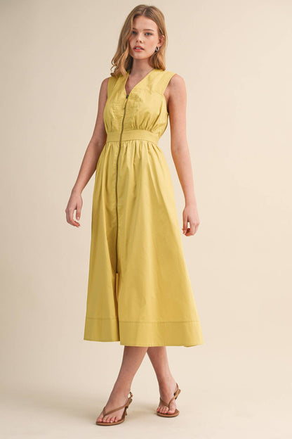 &MERCI - ZIPPER FRONT SLEEVELESS MIDI DRESS MDR4848: CITRON / S