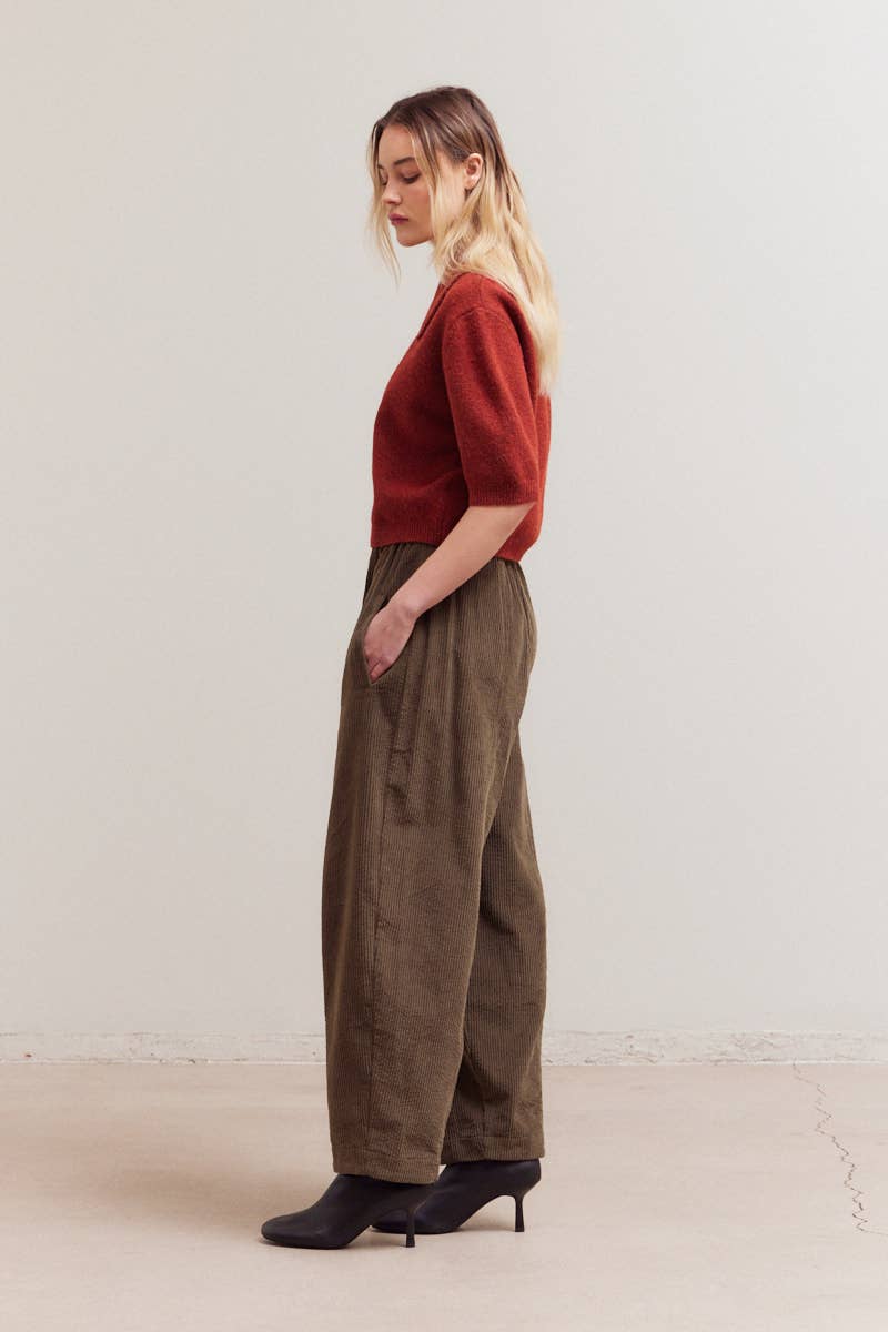 Grade & Gather - 42034 - 3/4 SHORT SLEEVE COLLAR NECK KNIT TOP: CITRON / Contemporary / SMALL