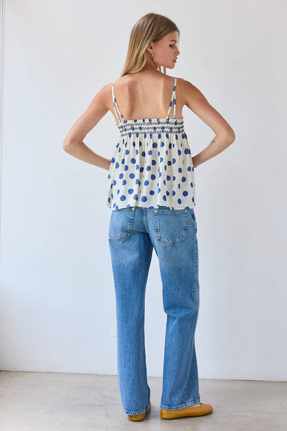RAISONNEL - Polka Dot Smocked Cami Top - RT1308: POLKA DOT / S-M-L (3-2-1)