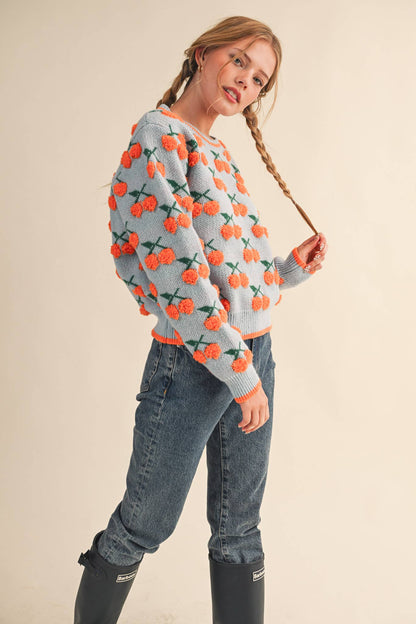 &MERCI - FUZZY CHERRY SWEATER MSW11122: Taupe Red Multi / L