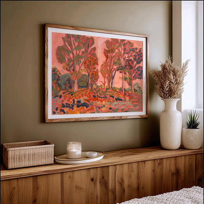 El Baker Art - Antique Pink Western Tree Landscape Print: Unframed, Giclee Paper Print Only / 12×16