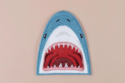 Field Trip Threads - Shark Face Embroidered Iron-On Patch Teeth Ocean Beach Coast